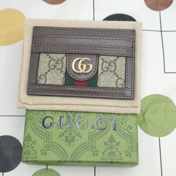 Gucci Brown Leather Trimmed Card Case - Picture 1 of 5